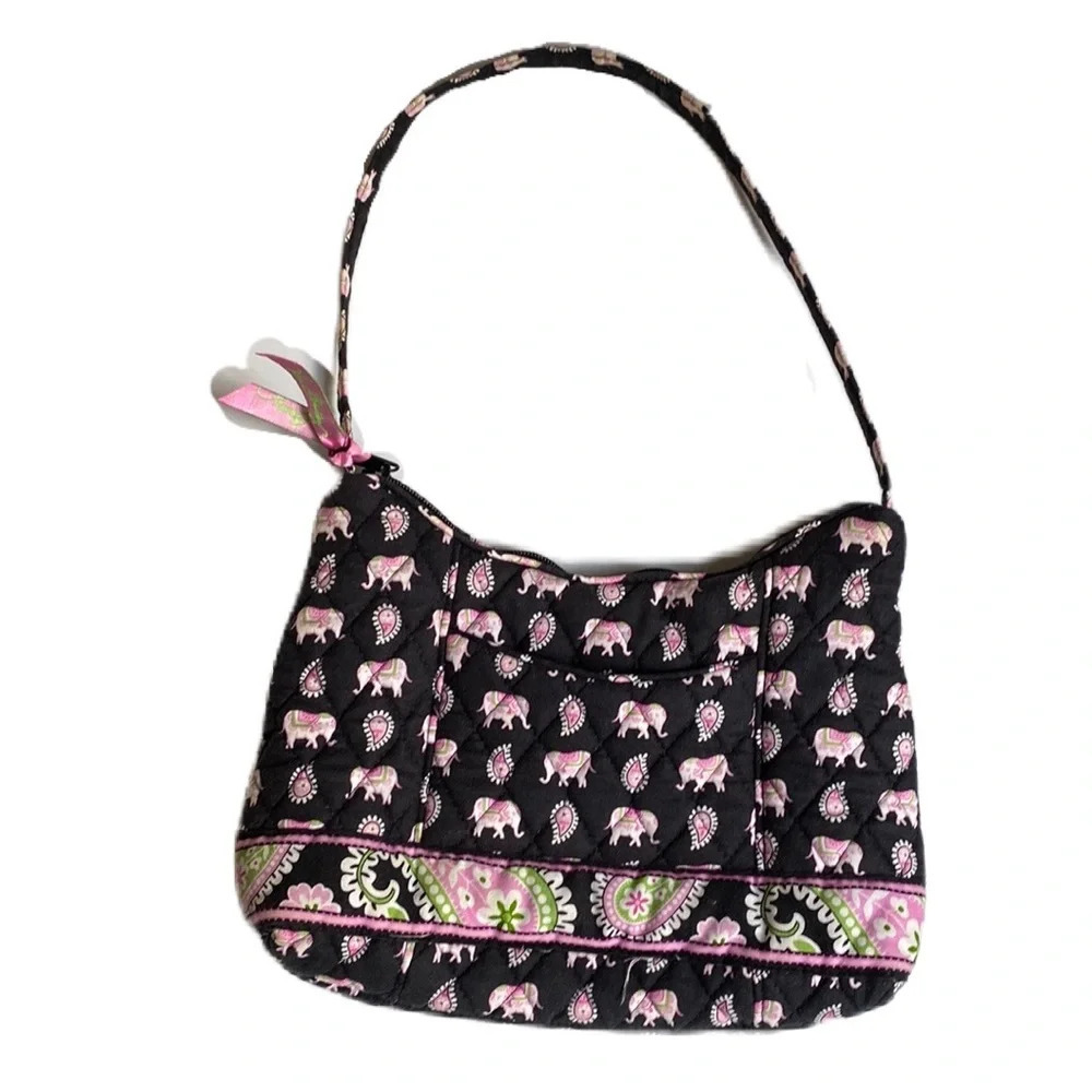 Vera Bradley Elephant Print Black Pink Purse Handbag‎ Paisley Vintage Shoulder